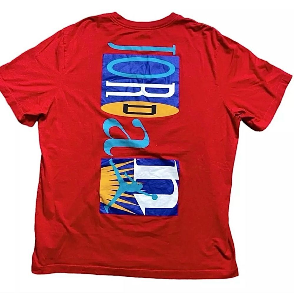 air jordan retro graphic back 90s style logo shirt red men’s size large
